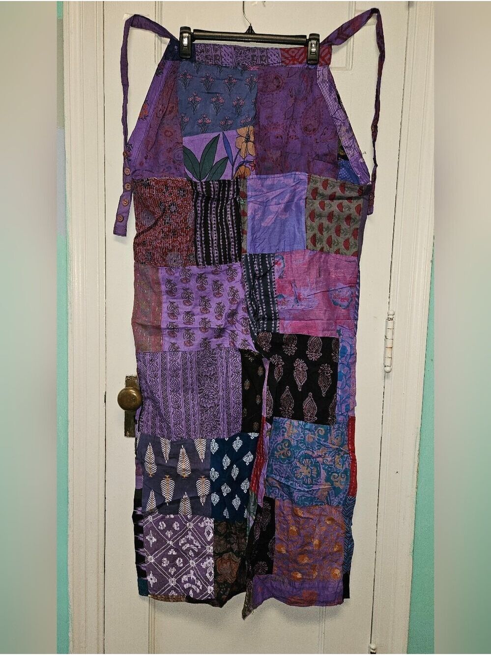 Boho Purple Patchwork Apron Jumpsuit - Picture 9 of 10